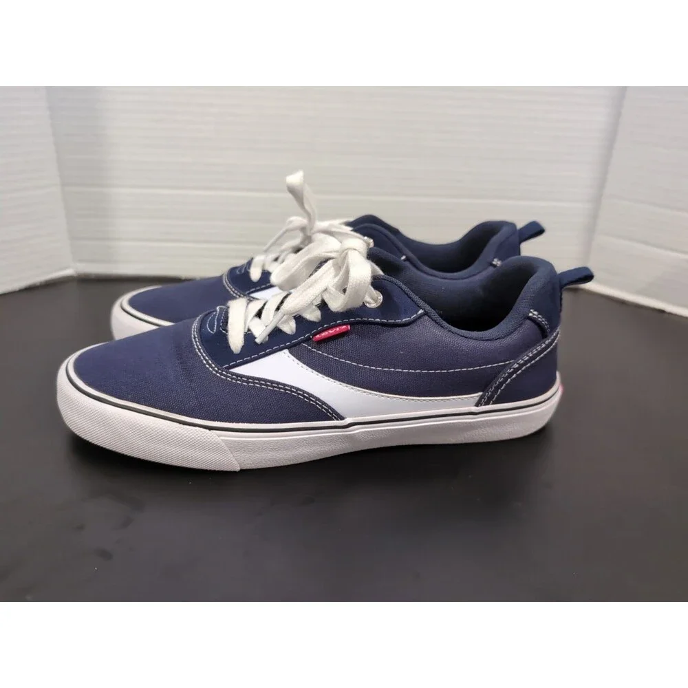 LEVI'S LANCE CANVAS SNEAKERS WOMEN'S SIZE 8.5 CUSHION INSOLE NAVY WHITE EUC